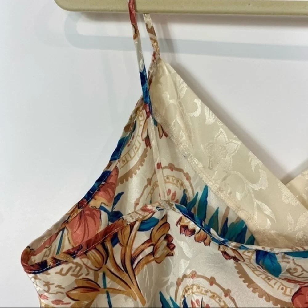 Vintage Kathryn 1990s Floral Elegant Ornate Silky Satin Mini Slip Dress Nightie